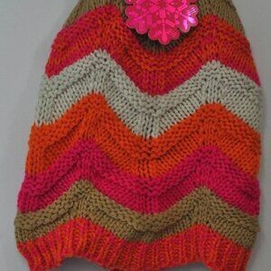 SO Ladies Winter ZigZag Slouchy Beanie Hat Orange/Pink
